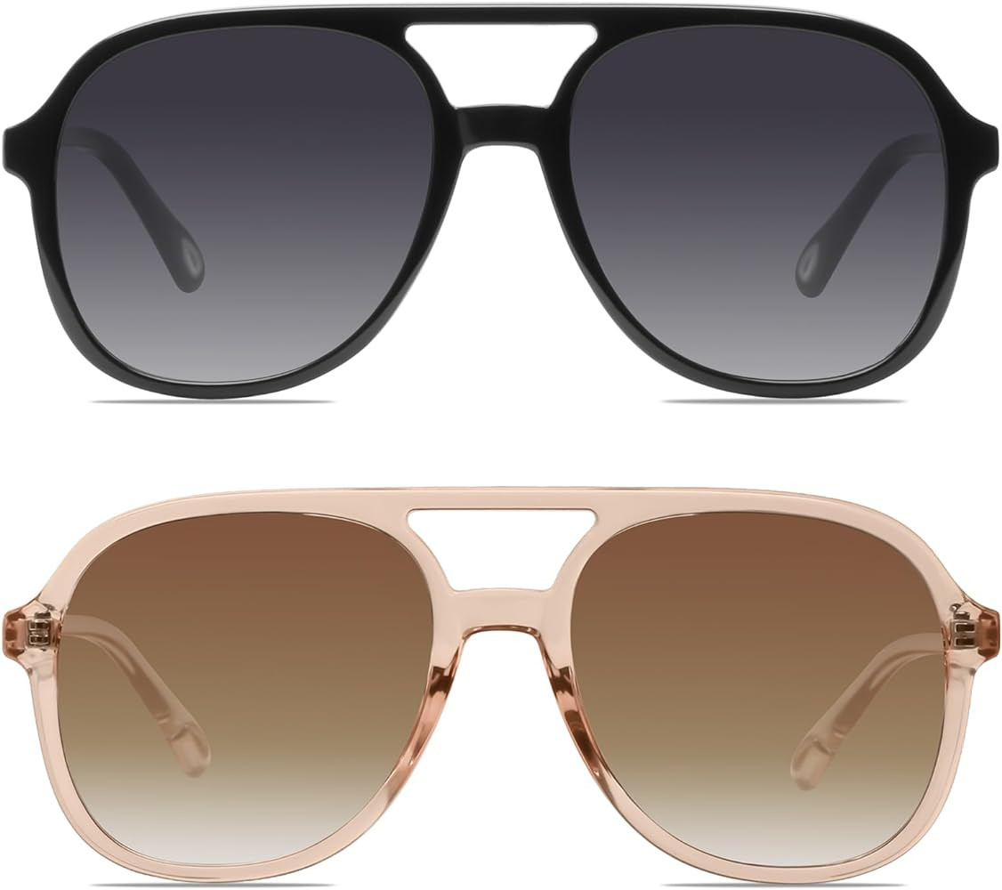 YDAOWKN Retro Square Aviator Sunglasses for Womens Mens Vintage 70s Double Bridge Sun Glasses | Amazon (US)