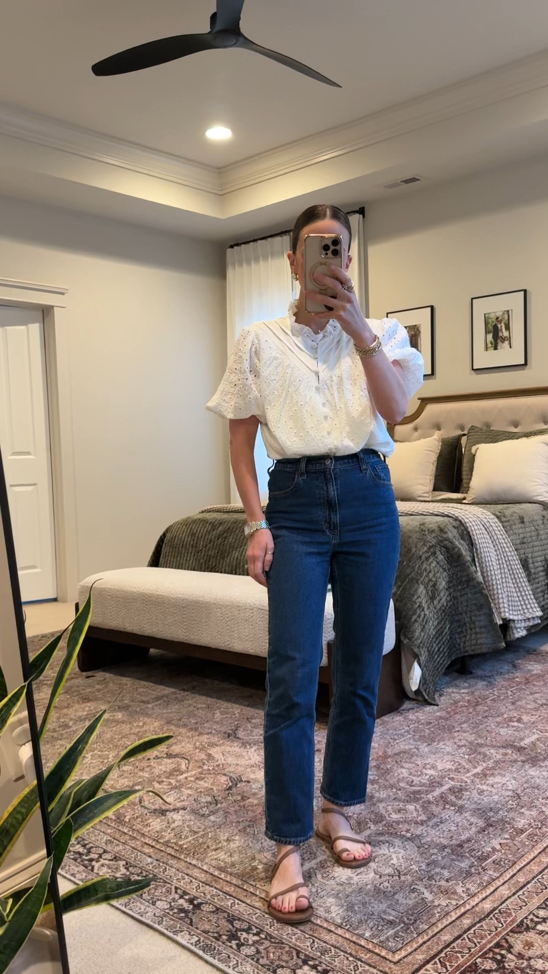 Classic Spring Mom Outfit 🤍
• Amazon white eyelet puff sleeve top (comes in multiple colors!)
• Abercrombie High Rise 90s Straight Jeans in dark wash (26R)
• TKEES sandals
This is one of my favorite spring outfit formulas: feminine top + high rise straight denim + minimal sandal.
The eyelet detail makes it feel elevated without trying too hard. The straight leg keeps it classic and polished. The TKEES pull it all together effortlessly.
Sizing note:
I’m a true 25 in Abercrombie but sized up to 26R in this dark wash style specifically.

Perfect for:
	∙	Spring 2026 mom outfit
	∙	Eyelet top outfit spring 2026
	∙	90s straight leg jeans outfit
	∙	Abercrombie jeans review
	∙	School pickup outfit
	∙	Minimalist spring style
	∙	Amazon finds spring 2026
	∙	Strappy sandal outfit
	∙	Elevated everyday mom style



#LTKSeasonal #LTKWorkwear #LTKgrwm