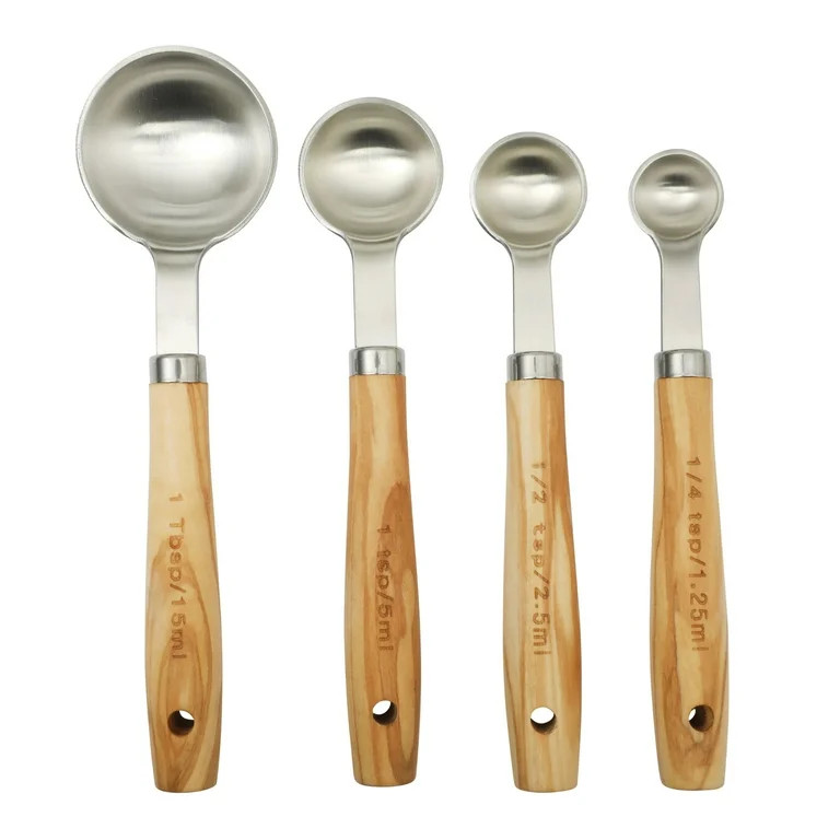 The Pioneer Woman 4-Piece Stainless Steel & Olivewood Measuring Spoon Set | Walmart (US)