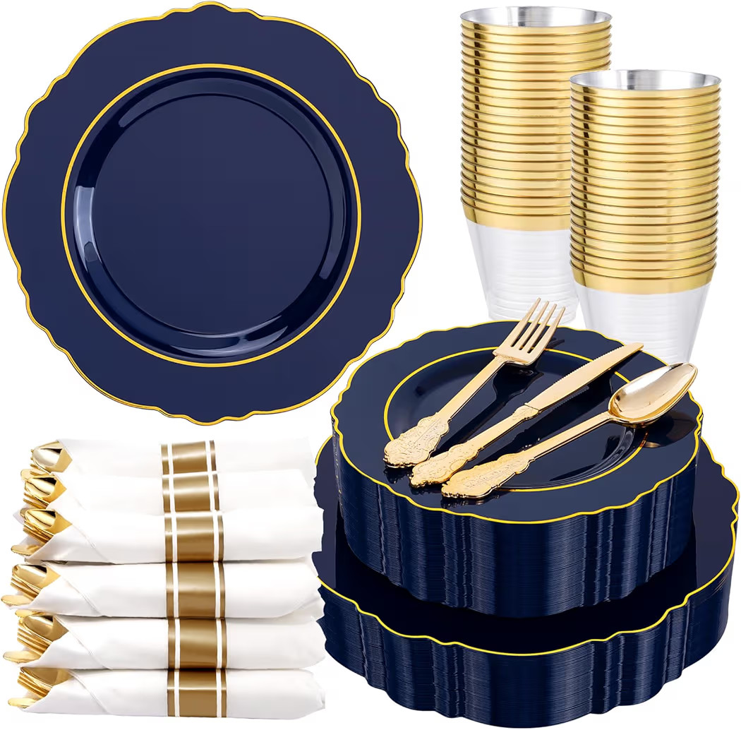 Liacere 350PCS Navy Blue Plastic Plates-Disposable Blue Gold Plates 50guest Plastic Dinnerware in... | Amazon (US)