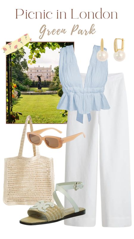 Picnic party, picnic outfit, blue top, white pants, summer outfits, summer fashion, pearl earrings, wedding guest outfits 

#LTKFindsUnder50 #LTKStyleTip #LTKWedding