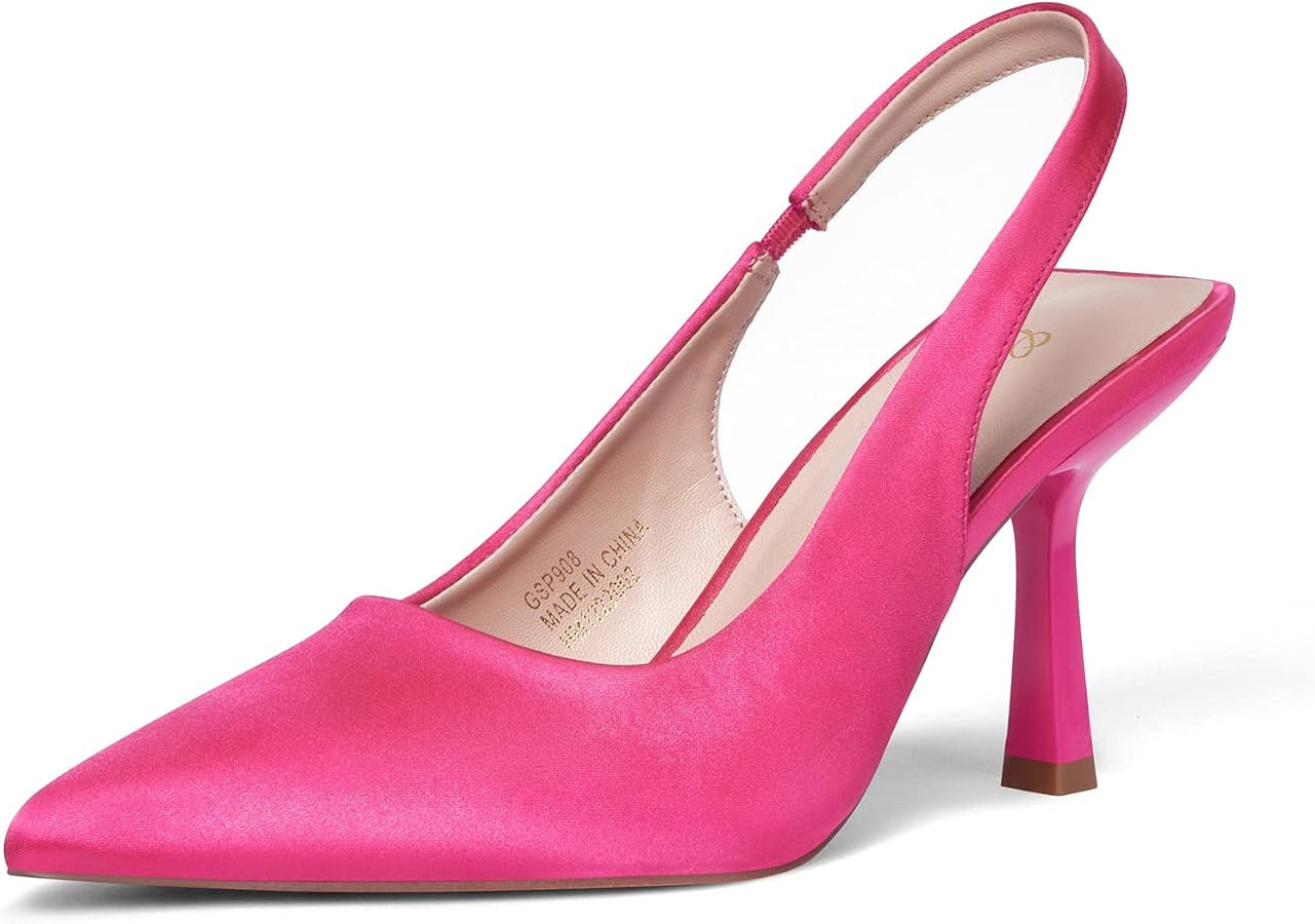 GENSHUO Women's Slingback Kitten Heel Pointed Closed Toe Stiletto Pumps Slip on Elastic Strap Wed... | Amazon (US)