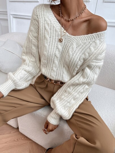 Cable Knit Drop Shoulder Sweater | SHEIN