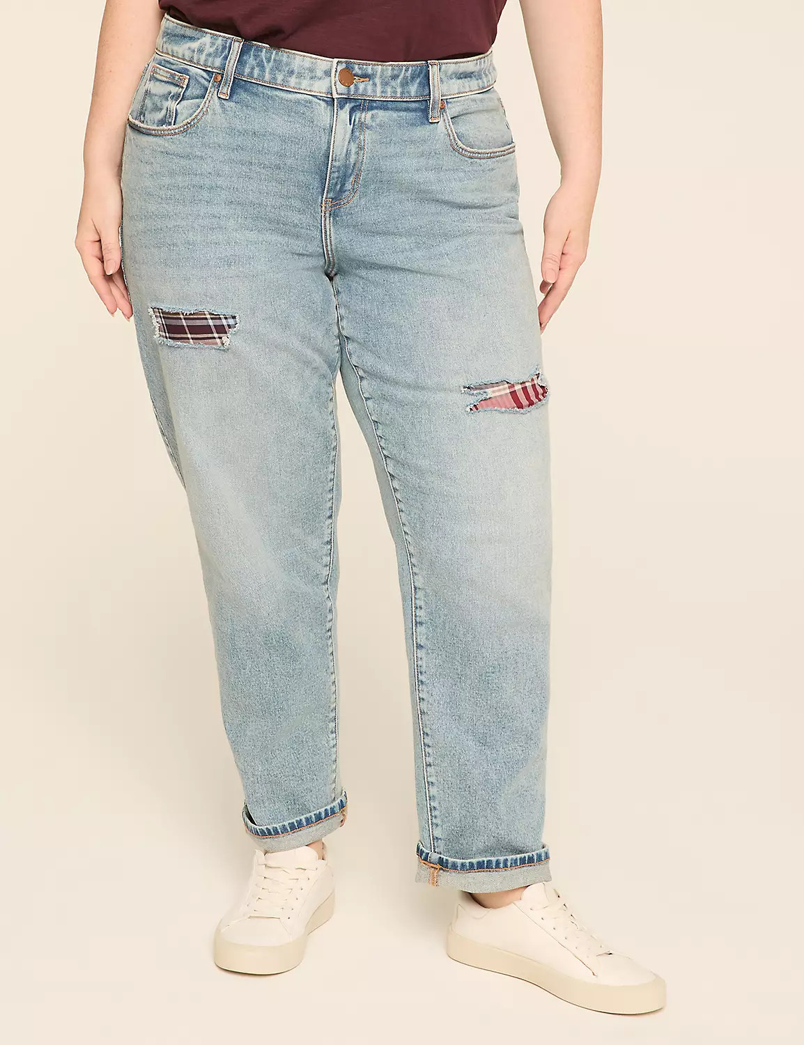 Boyfriend Fit Plaid-Detail Jean | LaneBryant | Lane Bryant (US)
