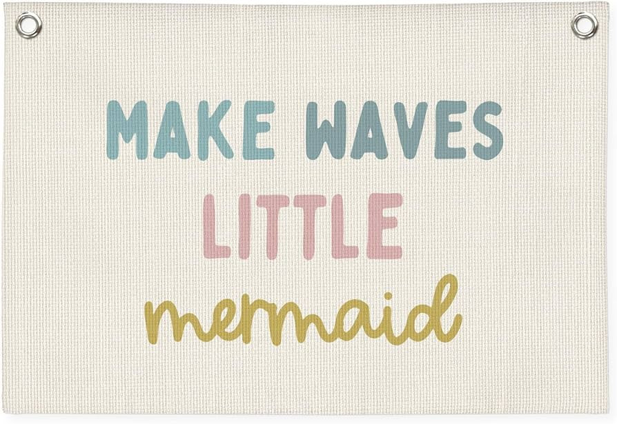 Mermaid Girls Room Decor, Ocean Room Decor Kids Wall Banner, Make Waves Little Mermaid Wall Hangi... | Amazon (US)
