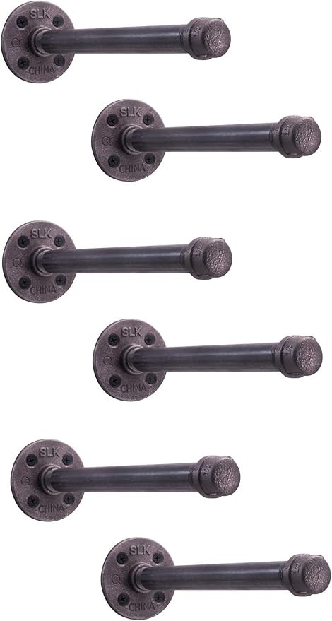 Rustic Pipe Decor Industrial Shelf Brackets – Set of Six, Industrial Steel Grey Iron Fittings, ... | Amazon (US)