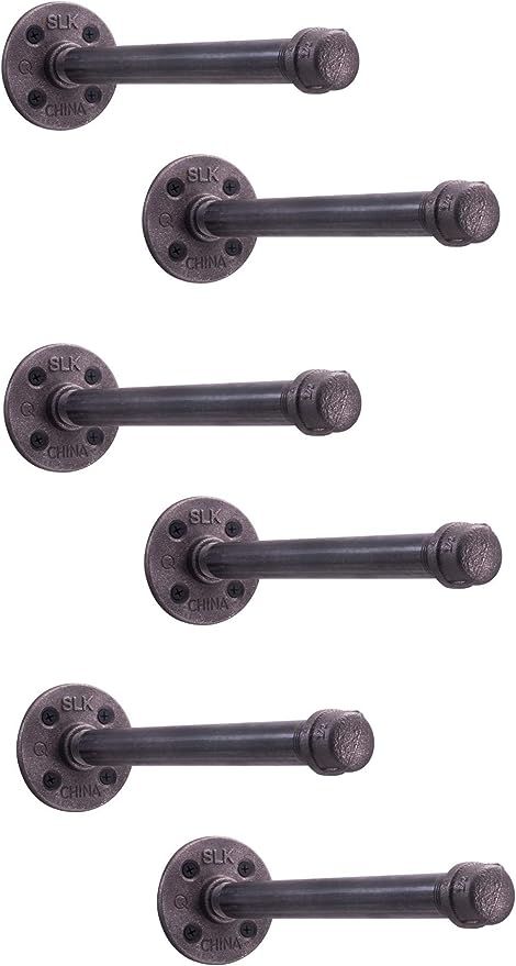 Rustic Pipe Decor Industrial Shelf Brackets – Set of Six, Industrial Steel Grey Iron Fittings, ... | Amazon (US)