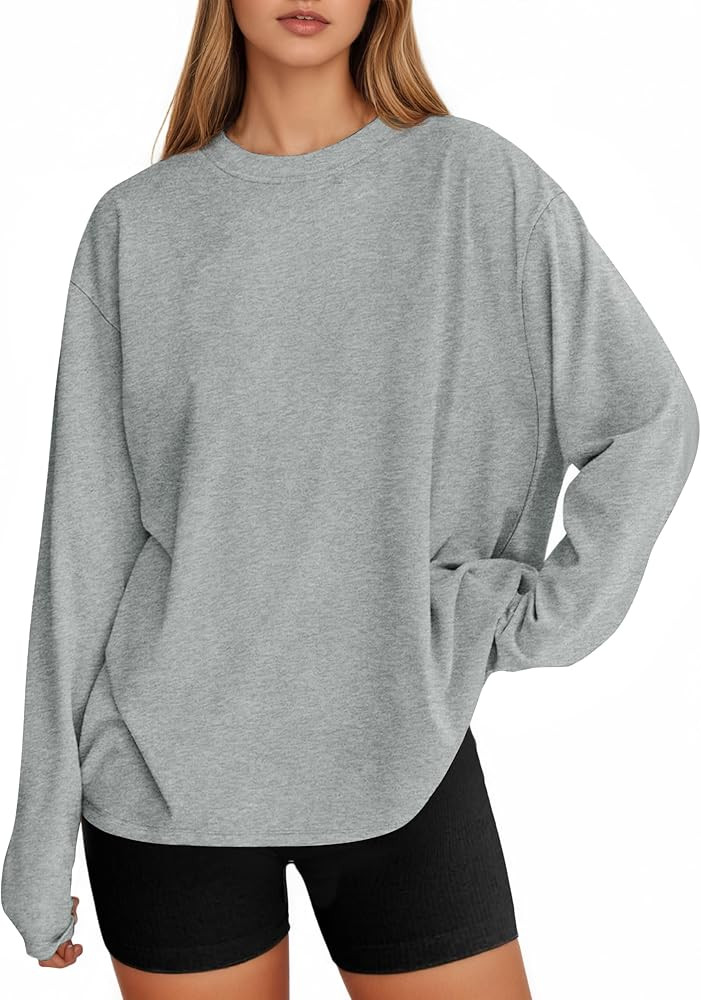 Tankaneo Womens Long Sleeve Oversized T Shirts Basic Crewneck Workout Tee Tops 2026 Fall Loose Fi... | Amazon (US)