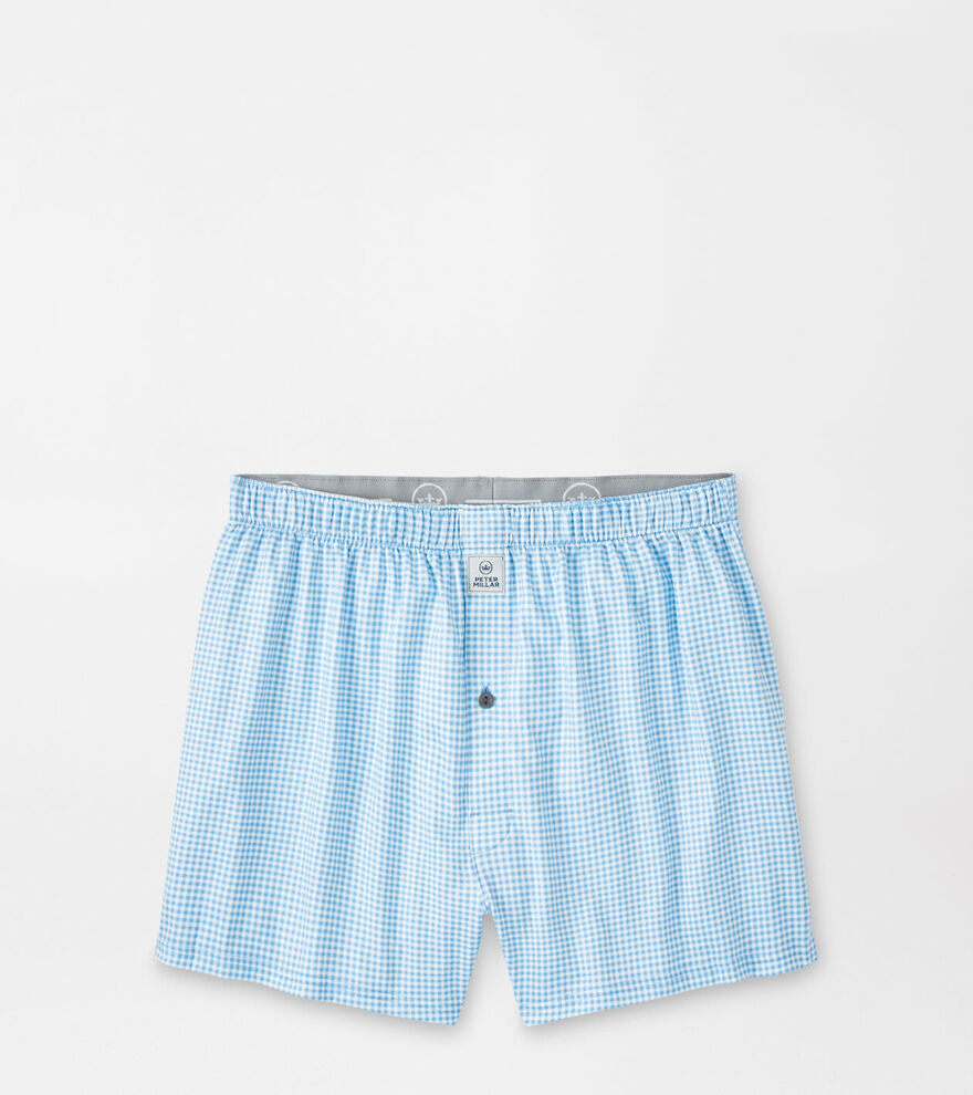 Nebraska Printed Gingham Check Stretch Jersey Boxer | Peter Millar