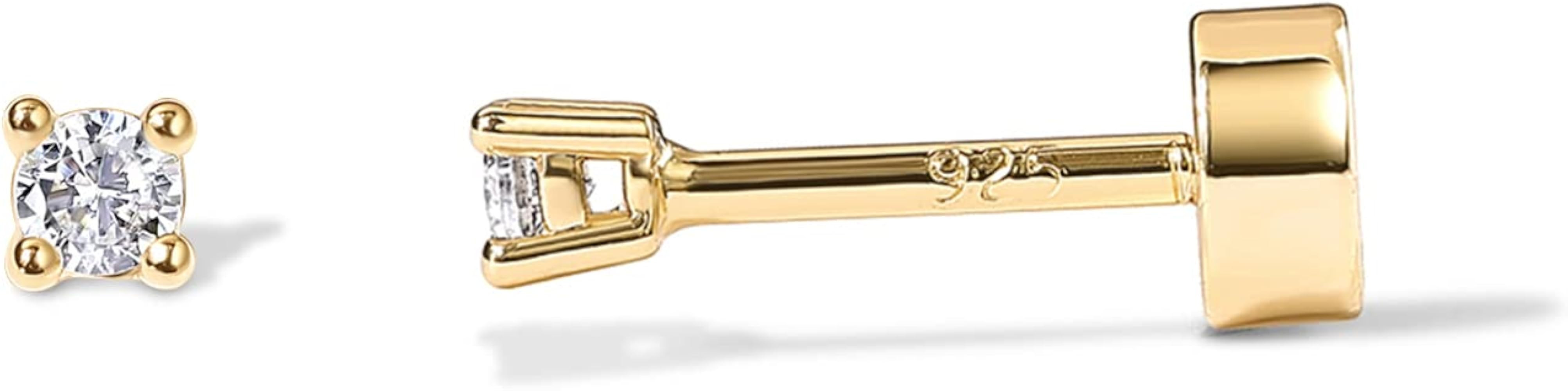 PAVOI 14K Gold Plated Solid 925 Sterling Silver Post Cubic Zirconia Stud Flat Back Earrings for W... | Amazon (US)