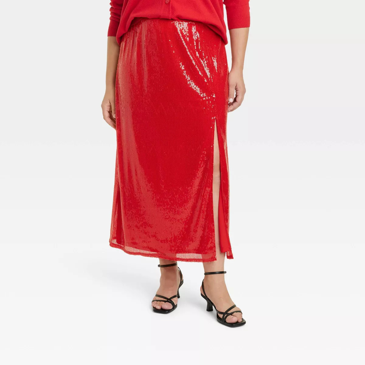Women's Sequin A-Line Midi Skirt - A New Day™ Red XXL | Target