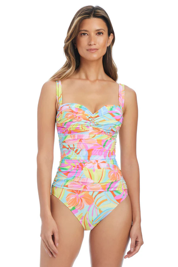 Bellissimo Botanica Shirred Bandeau Mio One Piece Swimsuit | Bleu Rod Beattie