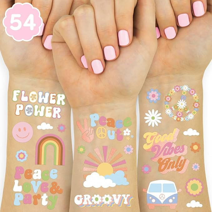 xo, Fetti Groovy 70s Temporary Tattoos - 48 Glitter Styles | Flower Power Birthday Party Supplies... | Amazon (US)