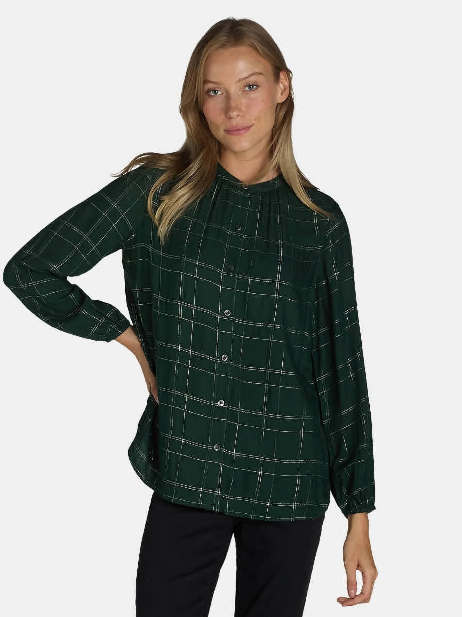 Time and Tru Women's Button-Front Blouse with Shimmer, Sizes S- XXXL | Walmart (US)