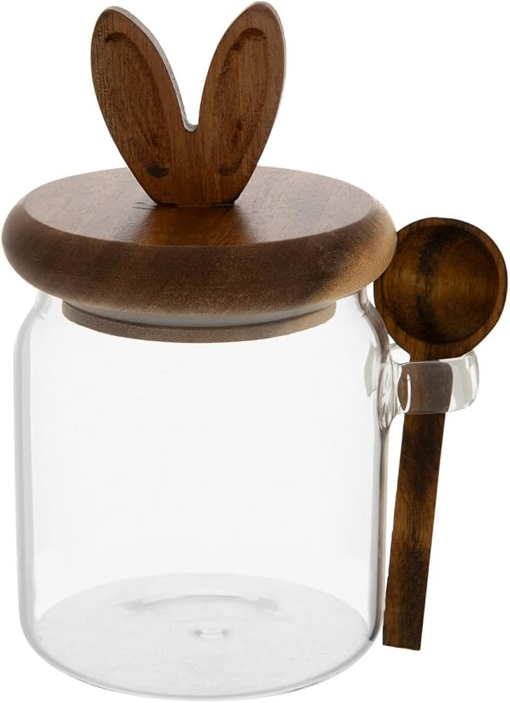Hobby Lobby Glass Storage Jar with Wooden Bunny Lid and Spoon, Clear Glass with Natural Wood, 14 ... | Amazon (US)