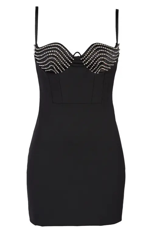 Area Crystal Cup Virgin Wool Blend Minidress in Black at Nordstrom, Size 6 | Nordstrom
