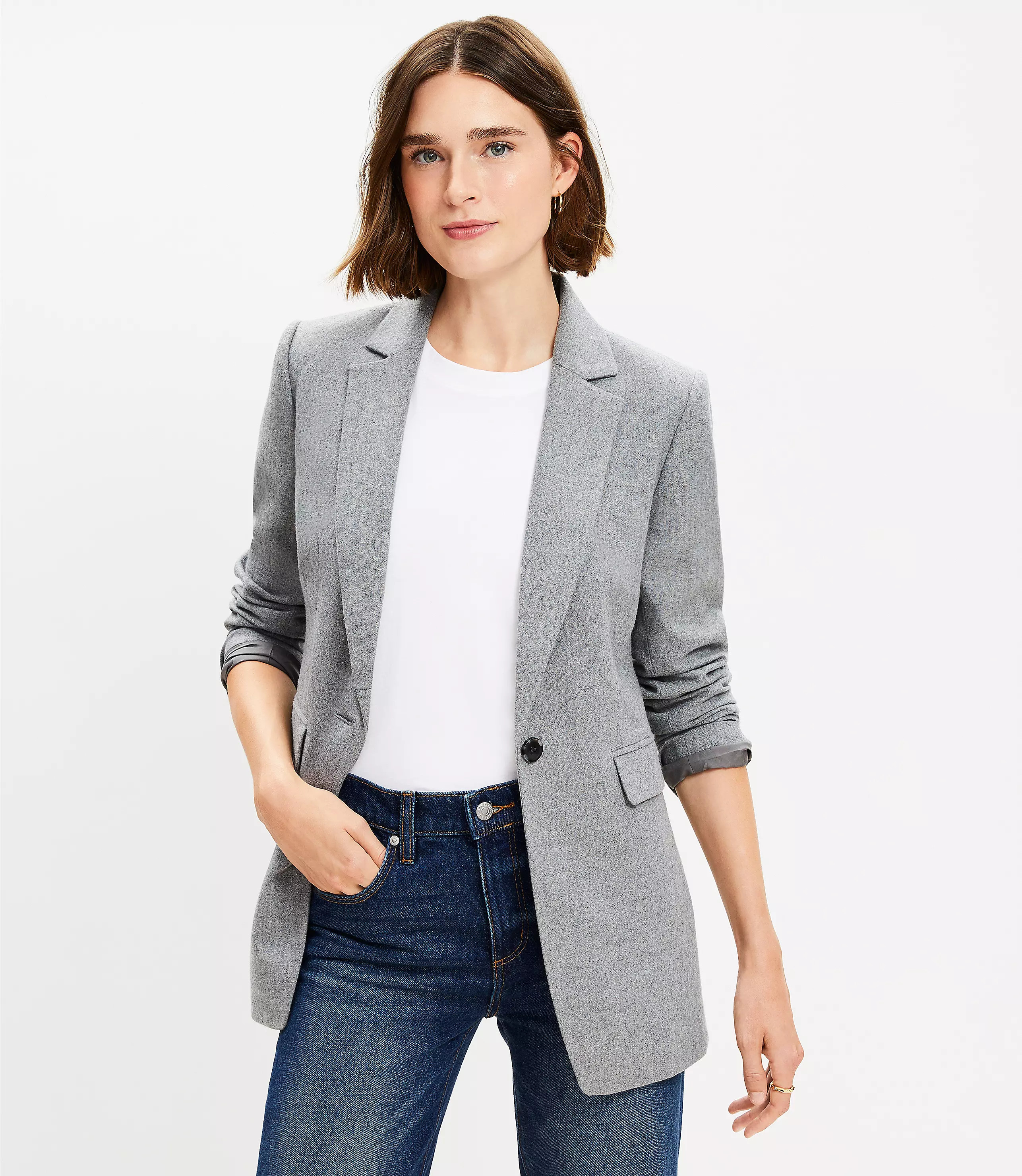Petite Wool Blend Long Modern Blazer | LOFT