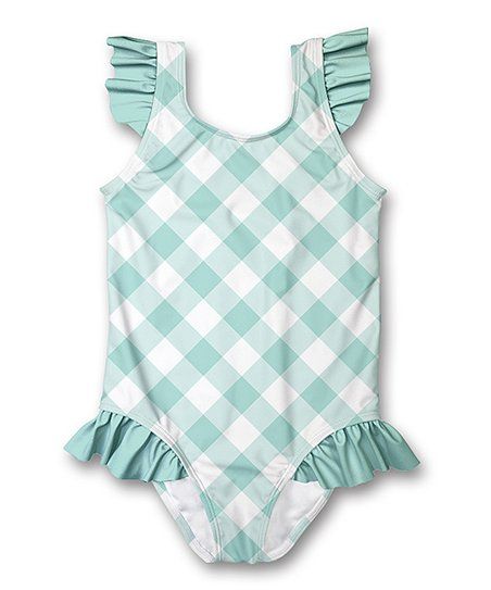 White & Mint Gingham Ruffle-Accent One-Piece - Infant & Girls | Zulily