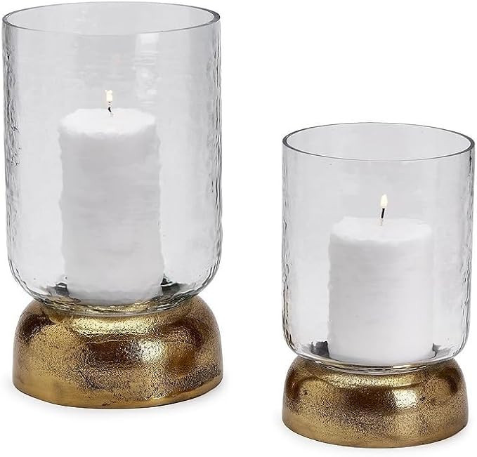 Two's Company Casablanca Hurricane with Brass Base Candleholder, 11-inches Height, Aluminum, Set ... | Amazon (US)