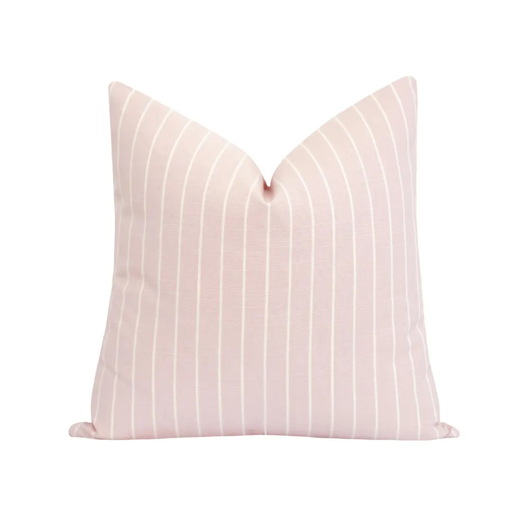 Blush and Ivory Stripe Pillow Cover • Blush Pink Woven Throw Pillow • Classic Vertical Stripe... | Etsy (Global)