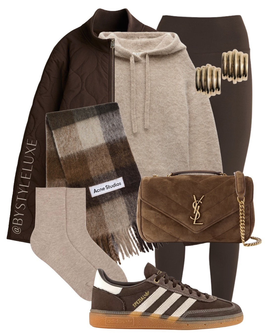 CHOCOLATE BROWN - an effortless casual outfit with this brown quilted jacket and matching leggings. Link to exact trainers in my IG highlights @bystyleluxe

#trainers #autumnoutfit #jacket 

#LTKshoes #LTKwinter #LTKautumn