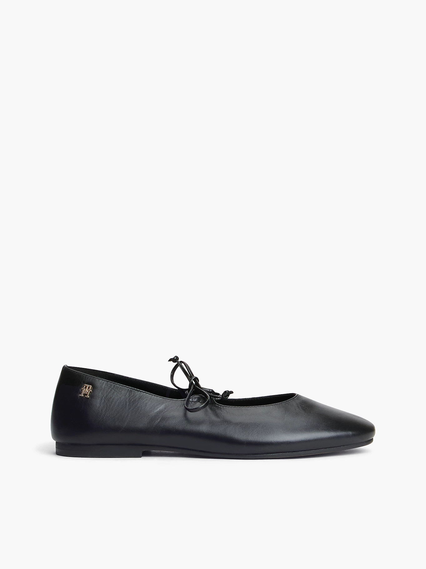 TH Monogram Leather Lace-Up Ballerinas | Black | Tommy Hilfiger | Tommy Hilfiger UK
