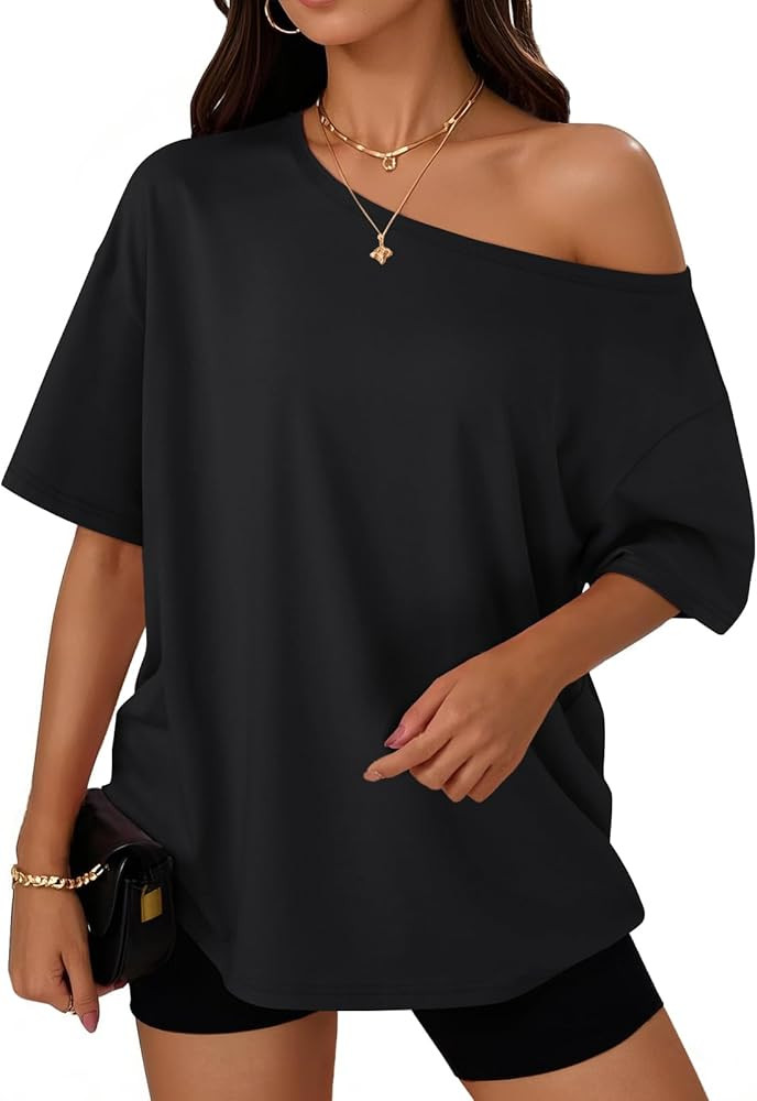 Trendy Queen Womens Off the Shoulder Tops Oversized Summer Spring T-Shirts 2026 | Amazon (US)