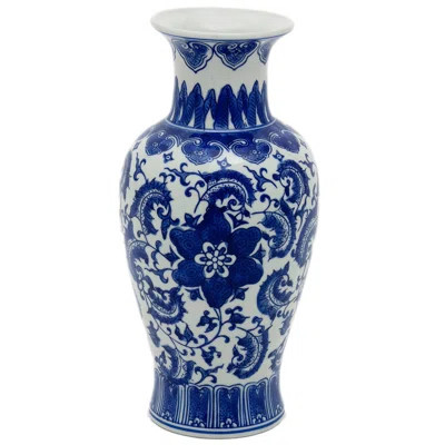 24" Blue And White Floral Porcelain Fishtail Vase | Wayfair North America