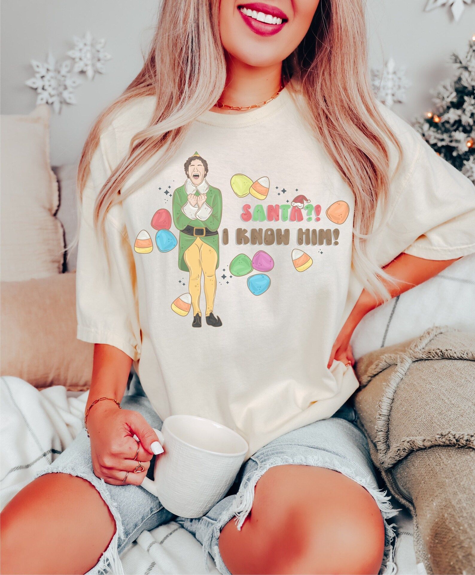 Unisex Boho Christmas Shirt, Comfort Colors® Shirt, Retro Elf Shirt, Vintage Christmas Shirt, Ov... | Etsy (US)