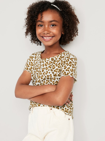 Printed Rib-Knit Lettuce-Edge T-Shirt for Girls | Old Navy (US)