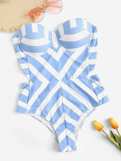 Striped Bustier Underwire Bandeau Monokini | SHEIN