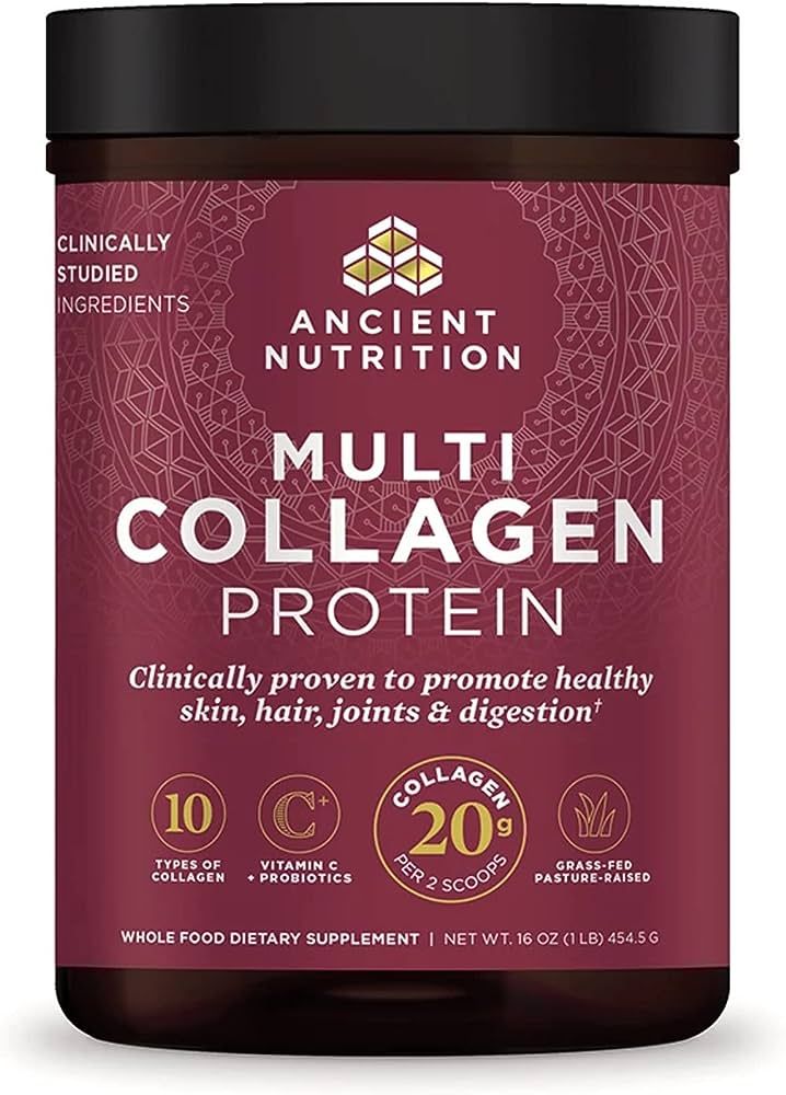 Ancient Nutrition Collagen Powder Protein with Probiotics, Unflavored Multi Collagen Protein with... | Amazon (US)