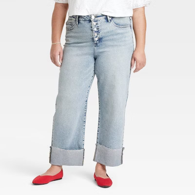 Women's High-Rise Cuffed Straight Jeans - Ava & Viv™ Light Wash 24 | Target