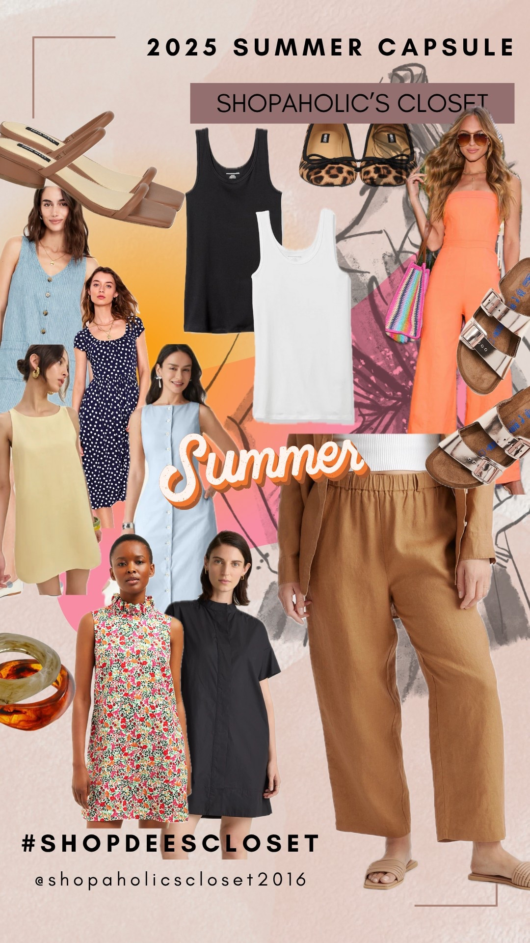 Summer Capsule 

Here are the top 8 things in my summer capsule this season 

1. Dresses - I live in them - Various

2. Linen- best way to start cool - Quince Linen Pants

3. Animal Print - I wear it no matter the season - Nine West Pumps 

4. A jumpsuit in a fun color or print - VICI

5. Everyday Sandals - Pairs well with everything and can dress up or down - Nine West Two Strap Sandals 

6. Mules - all day, every day - Birkenstocks 

7. Chunky Bangles - they scream summer to me - Amazon

8. Tank tops - you need multiple good tanks - Amazon 2 pk

#shopdeescloset #shopaholicscloset

#LTKStyleTip