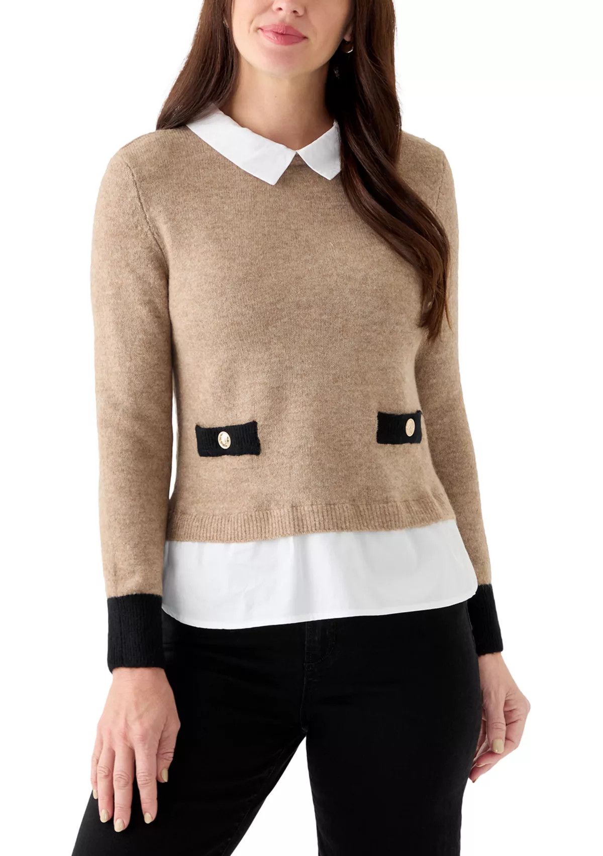 CeCeWomen's Long Sleeve Tipped 2fer Sweater | Belk