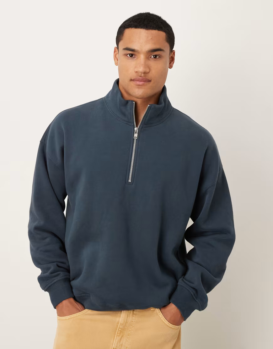 Abercrombie & Fitch essential half zip sweatshirt in navy | ASOS (Global)