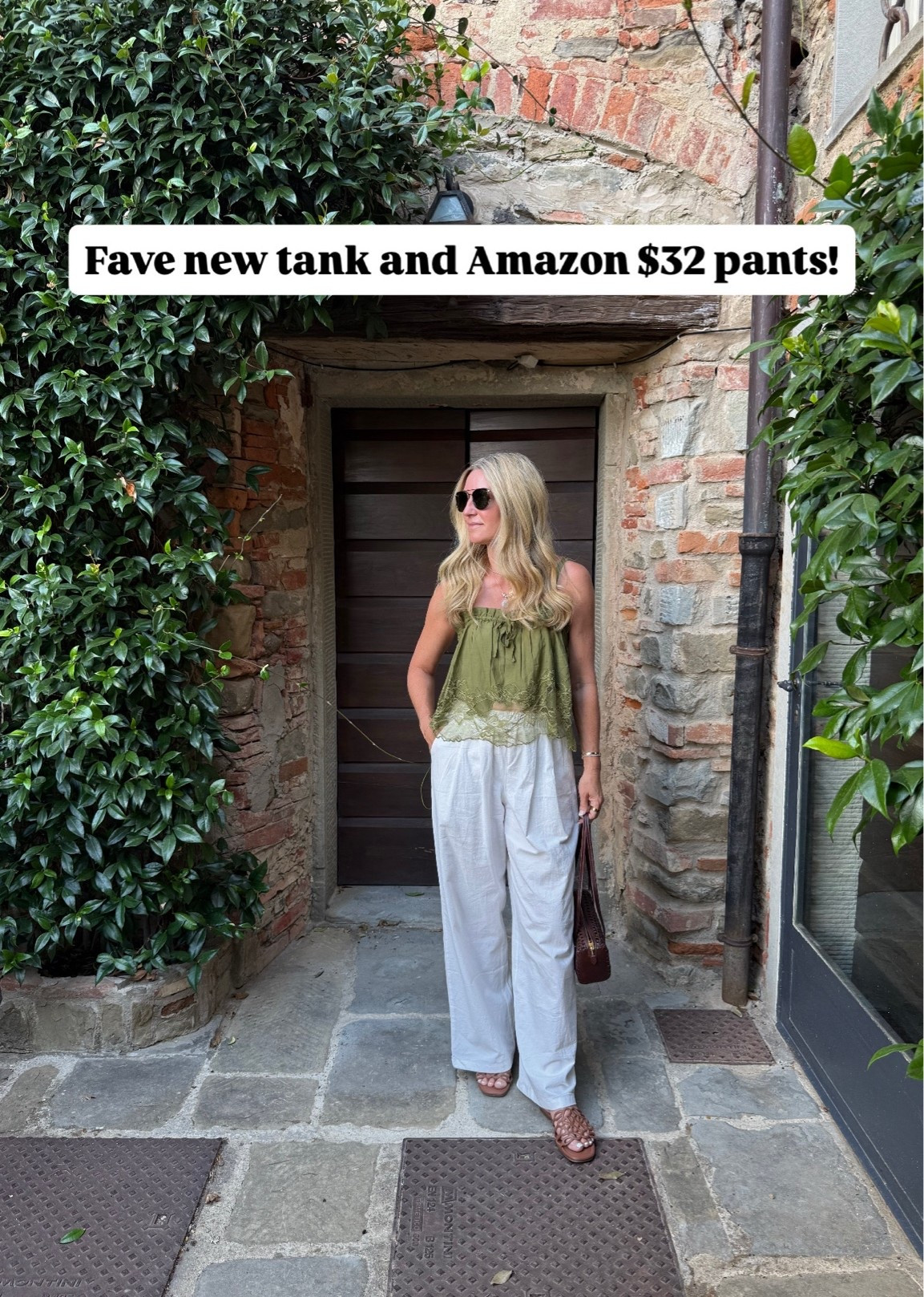 The prettiest green lace tank from @Anthropologie  and I go to white Amazon pants!￼

#LTKOver40 #LTKootd #LTKdayinmylife