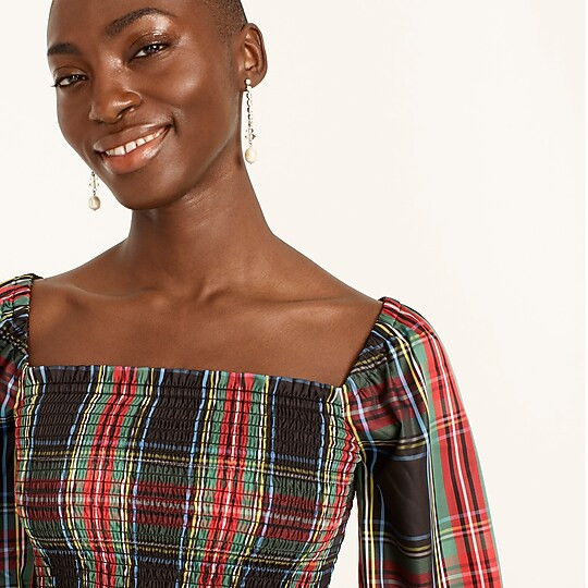 Puff-sleeve smocked top in Stewart tartan | J. Crew US