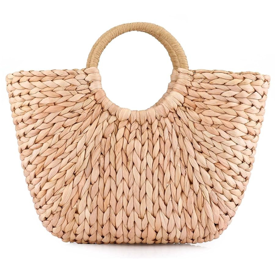 Summer Rattan Bag for Women Straw Hand-woven Top-handle Handbag Beach Sea Straw Rattan Tote Clutc... | Amazon (US)