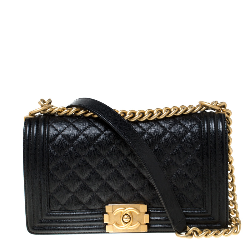 Chanel Black Quilted Caviar Leather Medium Boy Flap Bag | The Luxury Closet