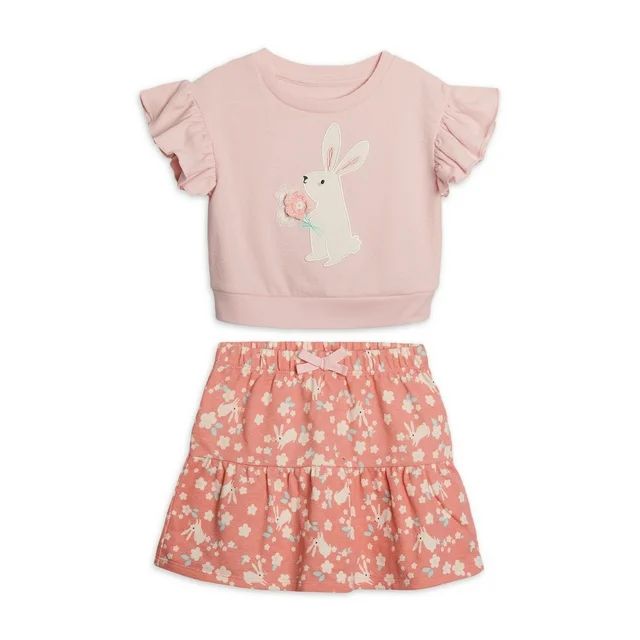 Wonder Nation Toddler Girls Easter Bunny Short Sleeve Tee and Skirt Outfit Set, Sizes 2T-5T | Walmart (US)