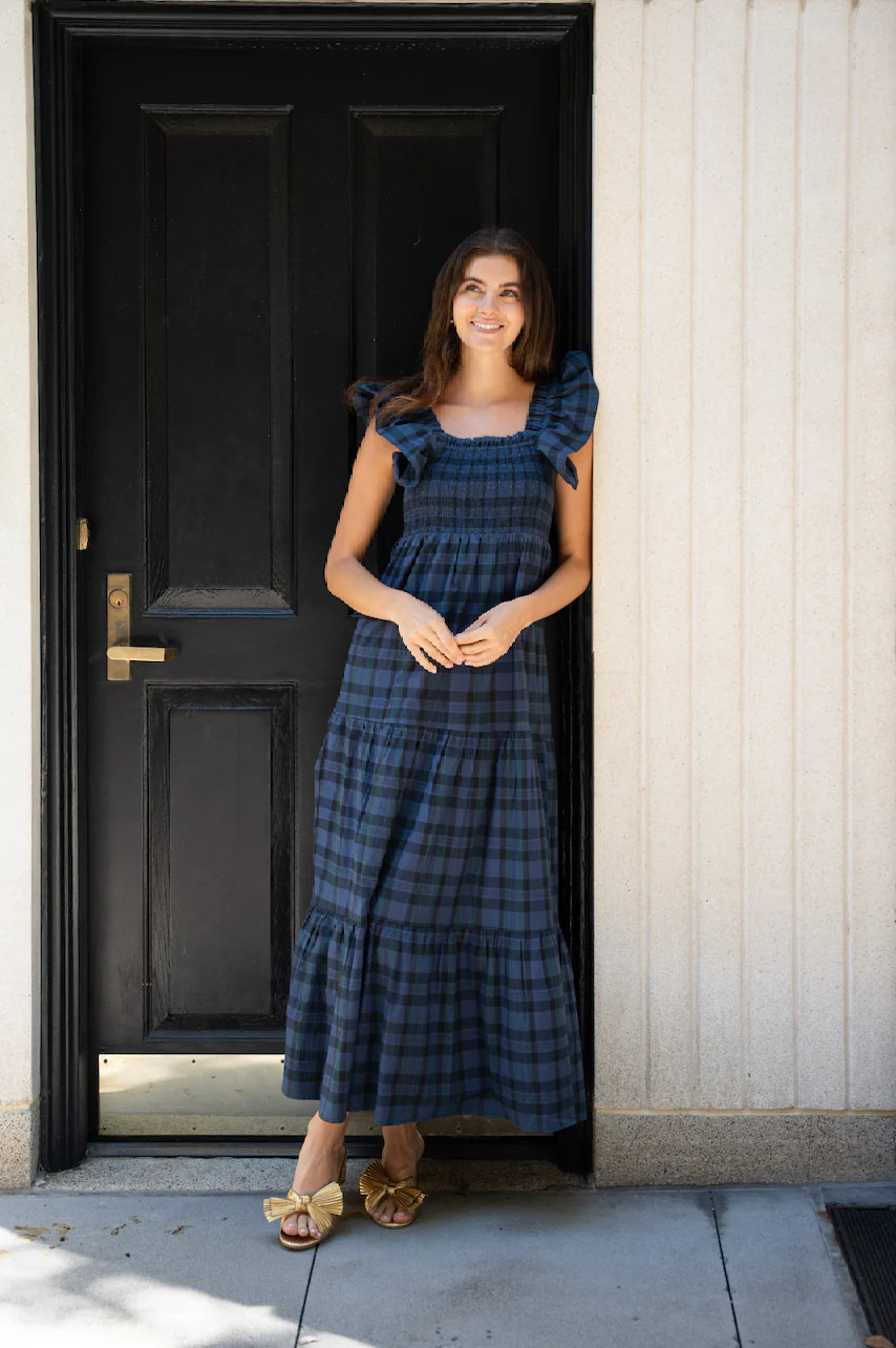 Blackwatch Tartan Flutter Strap Smocked Midi Dress | Sail to Sable