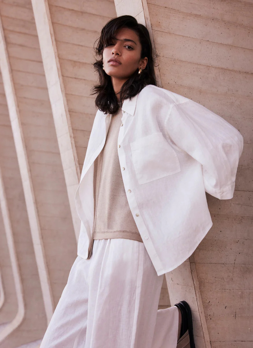 White Linen Collared Shirt | Mint Velvet