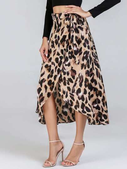 Waist Knot Leopard Print Skirt | SHEIN