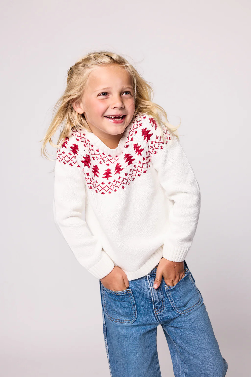 Duffield Lane x Northern Classics Kids Fair Isle Crew Neck Sweater in Ivory | Duffield Lane