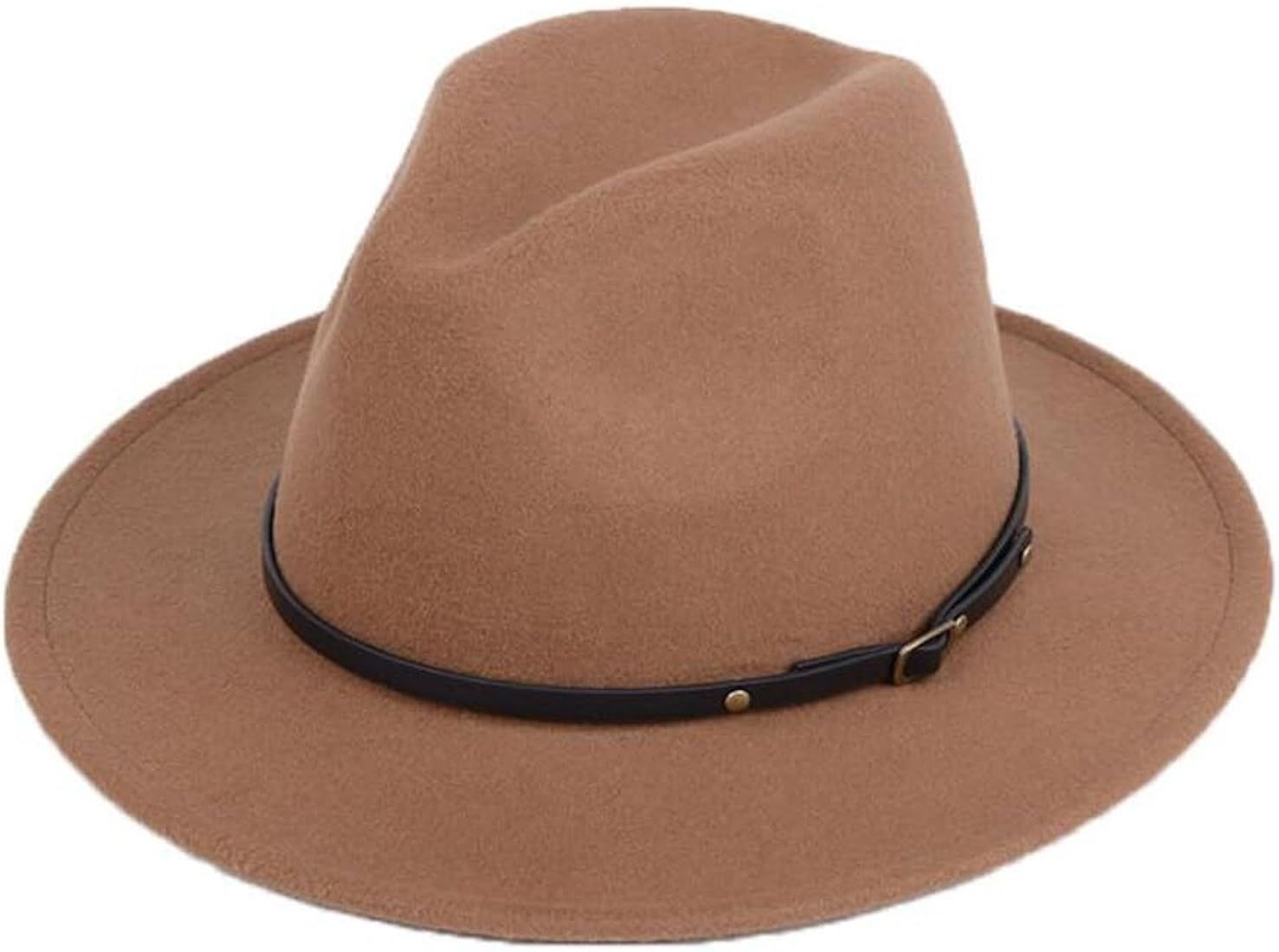 ericotry Unisex Klassischer Fedora-Hut aus Wollmischung mit Gürtelschnalle breite Krempe Hut Kir... | Amazon (DE)