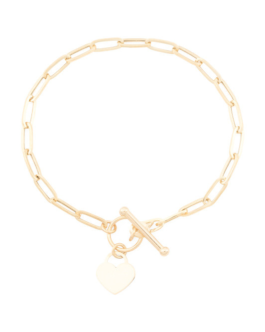 Made In Italy 14kt Gold Paperclip Heart Toggle Bracelet | TJ Maxx