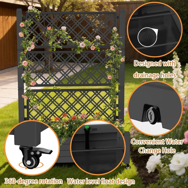 Fazzn Raised Garden Bed with Trellis, Large Outdoor Planter Trellis Box with Drainage Holes and W... | Walmart (US)