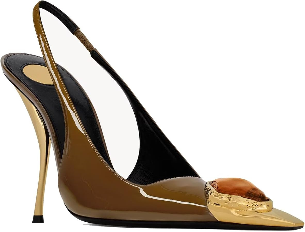 THESHY Womens Slingback High Heels Metal Pointed Toe Stiletto Heels Gems Embellished Stretch Slin... | Amazon (US)