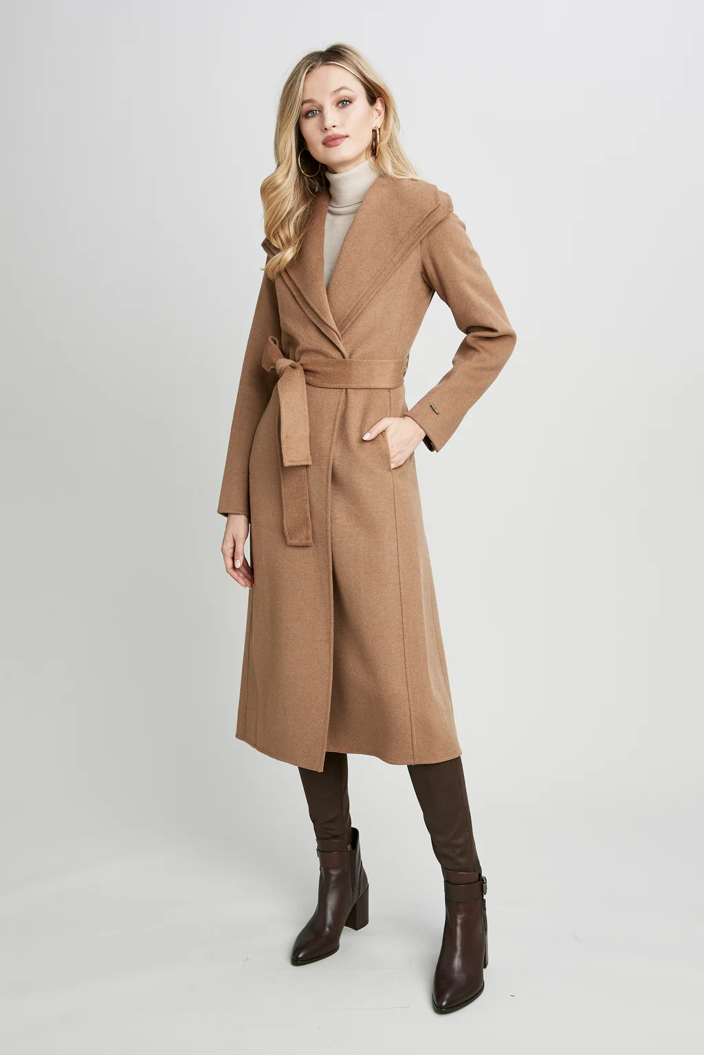 Tahari Long Double Face Wool Blend Wrap Coat | Elie Tahari